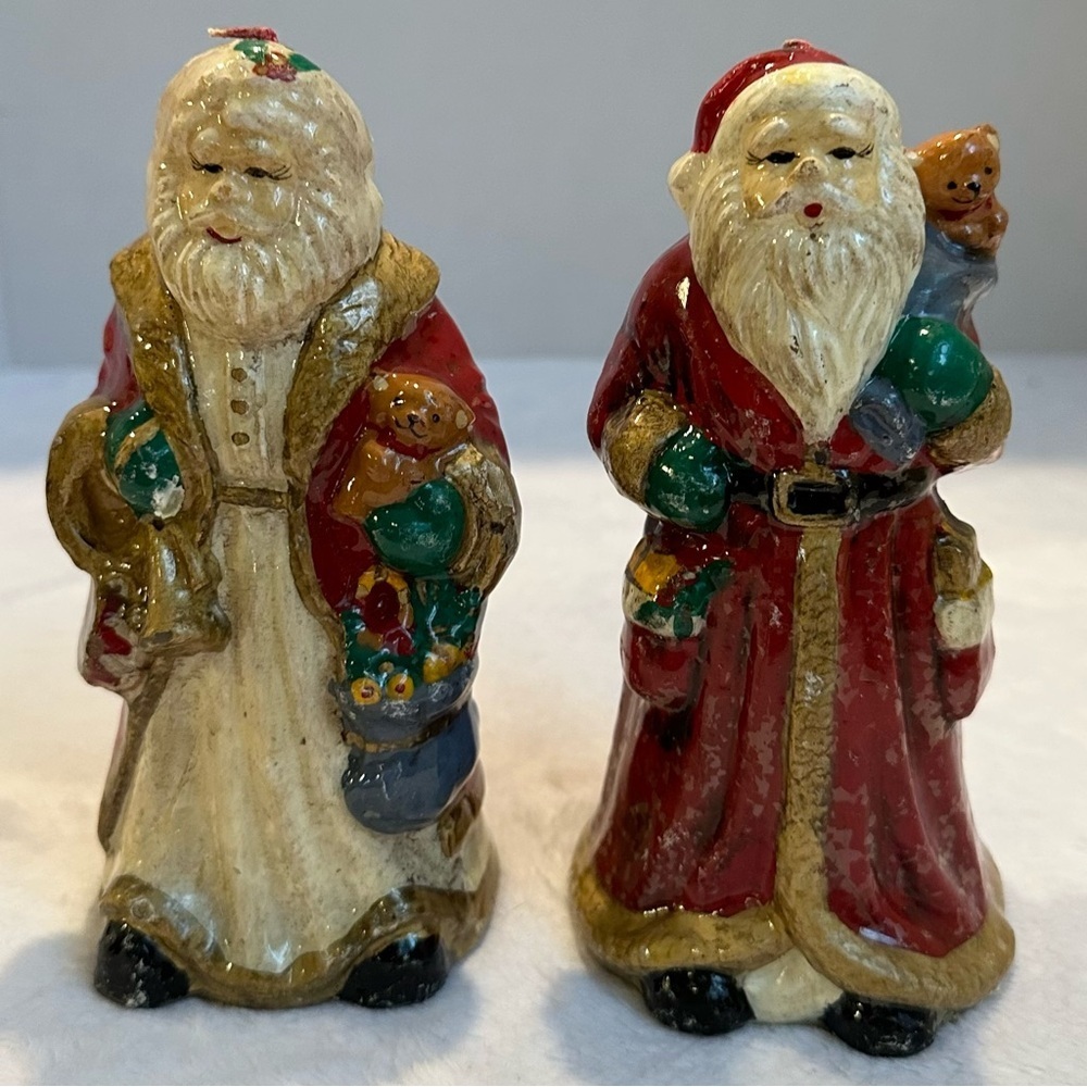 VINTAGE CHRISTMAS - Set of 2 Beautiful Victorian Santa Claus Wax Candles New 6"